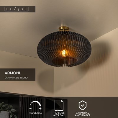 Lucide ARMONI - Lámpara de techo - Ø 52 cm - 1xE27 - Negro